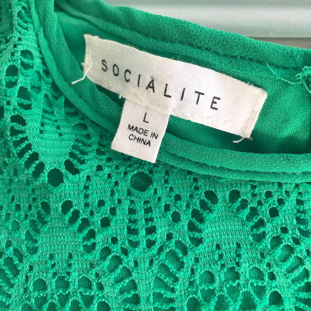 Green Socialite Dress with crochet top- size large